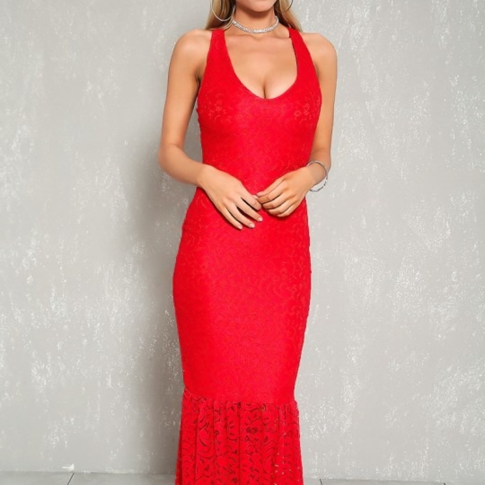 Sexy Red Sleeveless Mermaid Maxi Formal Dress